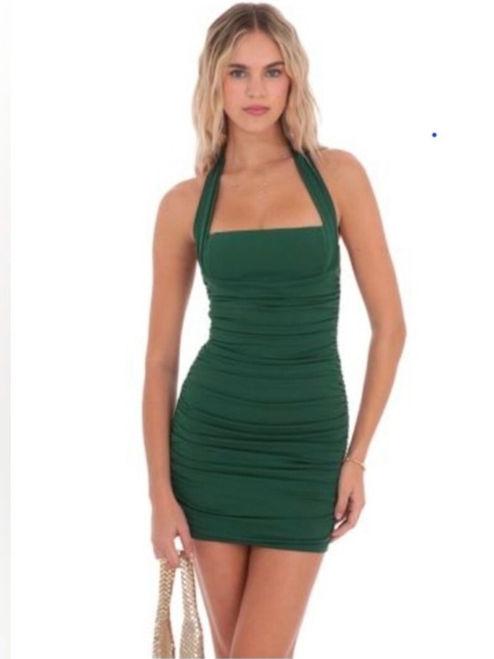 Lucy In The Sky M Green Halter Ruched Bodycon Mini Party Dress